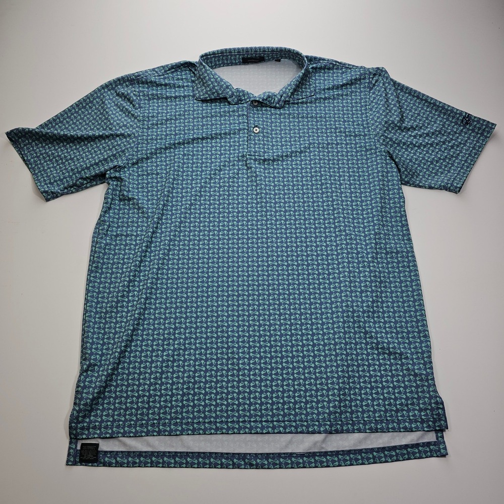 Turtleson Mens XL Performance Golf Polo Blue‎ Green Geometric Greystone Logo